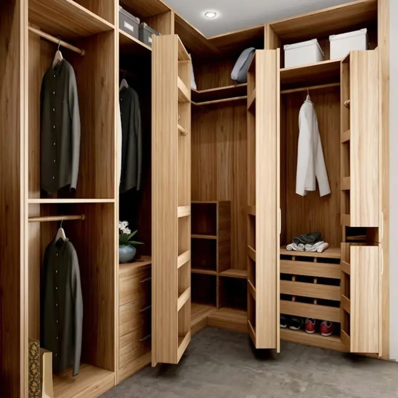 Timber walk-in wardrobe interior
