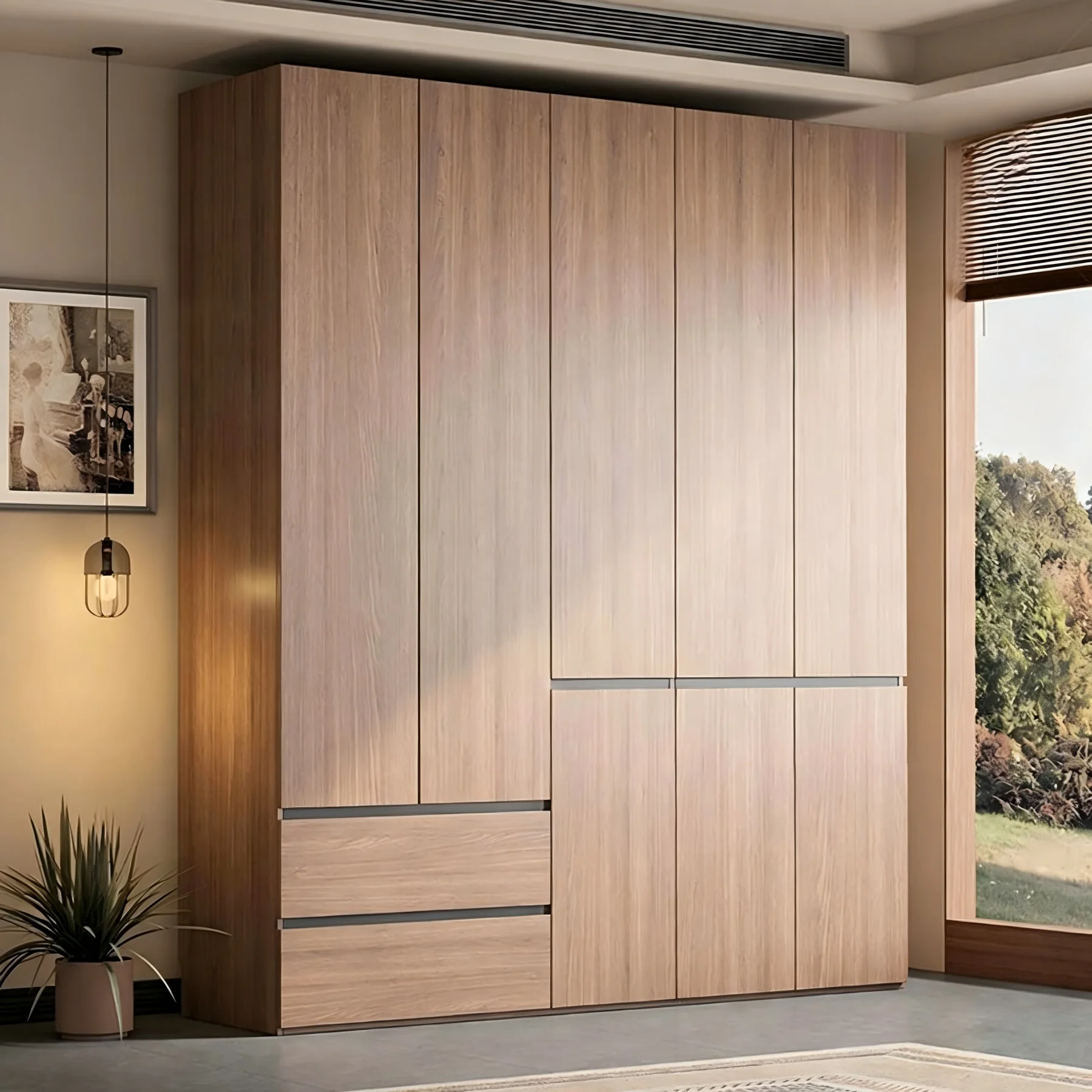 Full-height timber wardrobe wall
