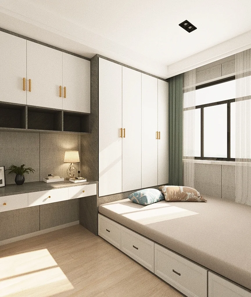 Bedroom wardrobe and window seat
