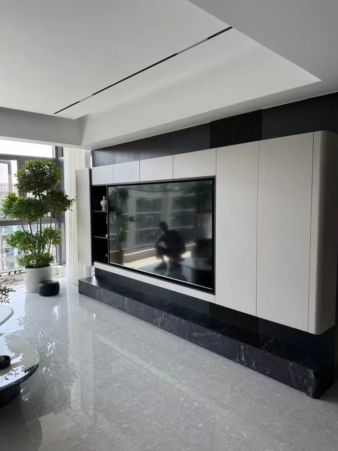 White TV wall storage project