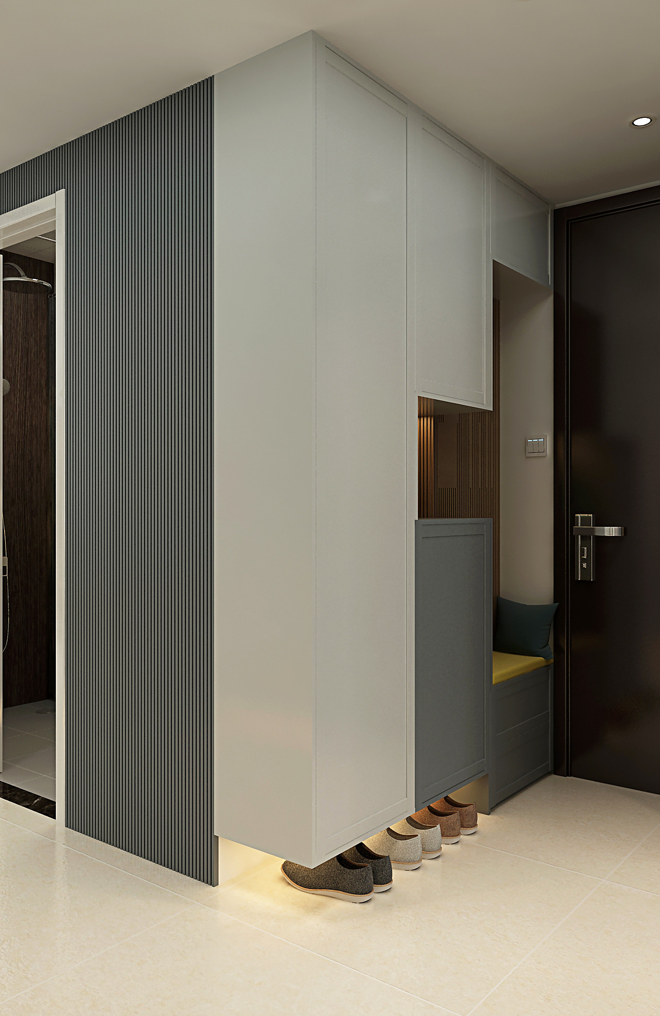 Custom entryway cabinet with seating