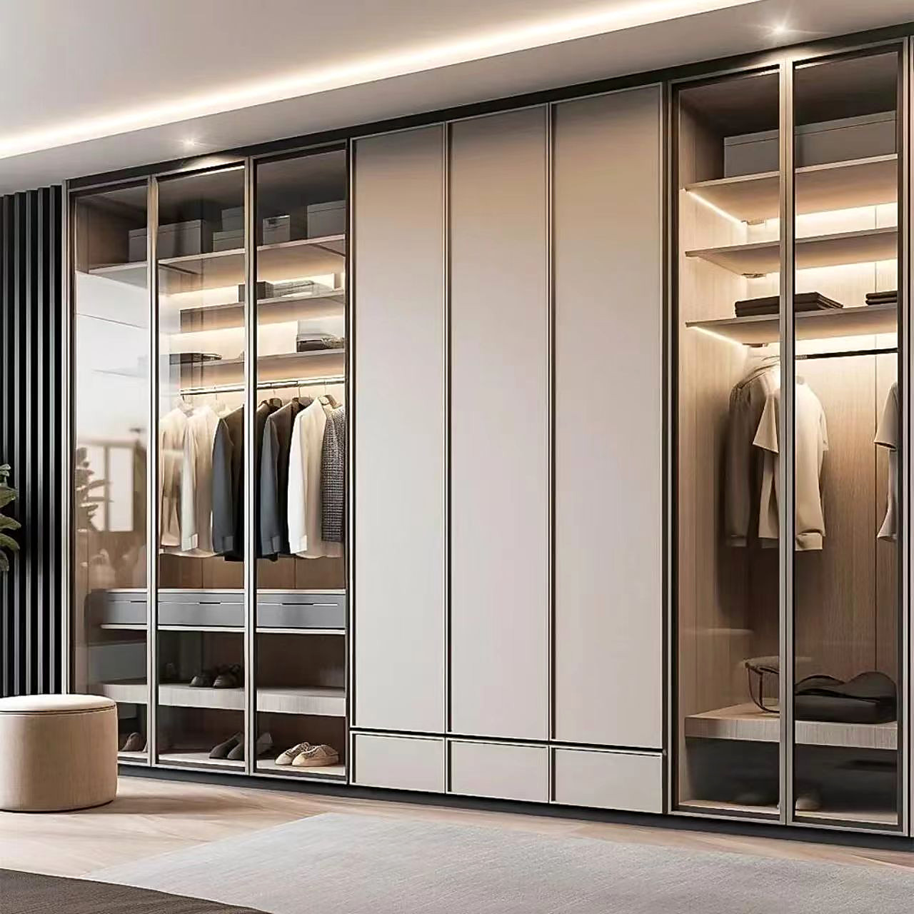 Custom glass-door wardrobe